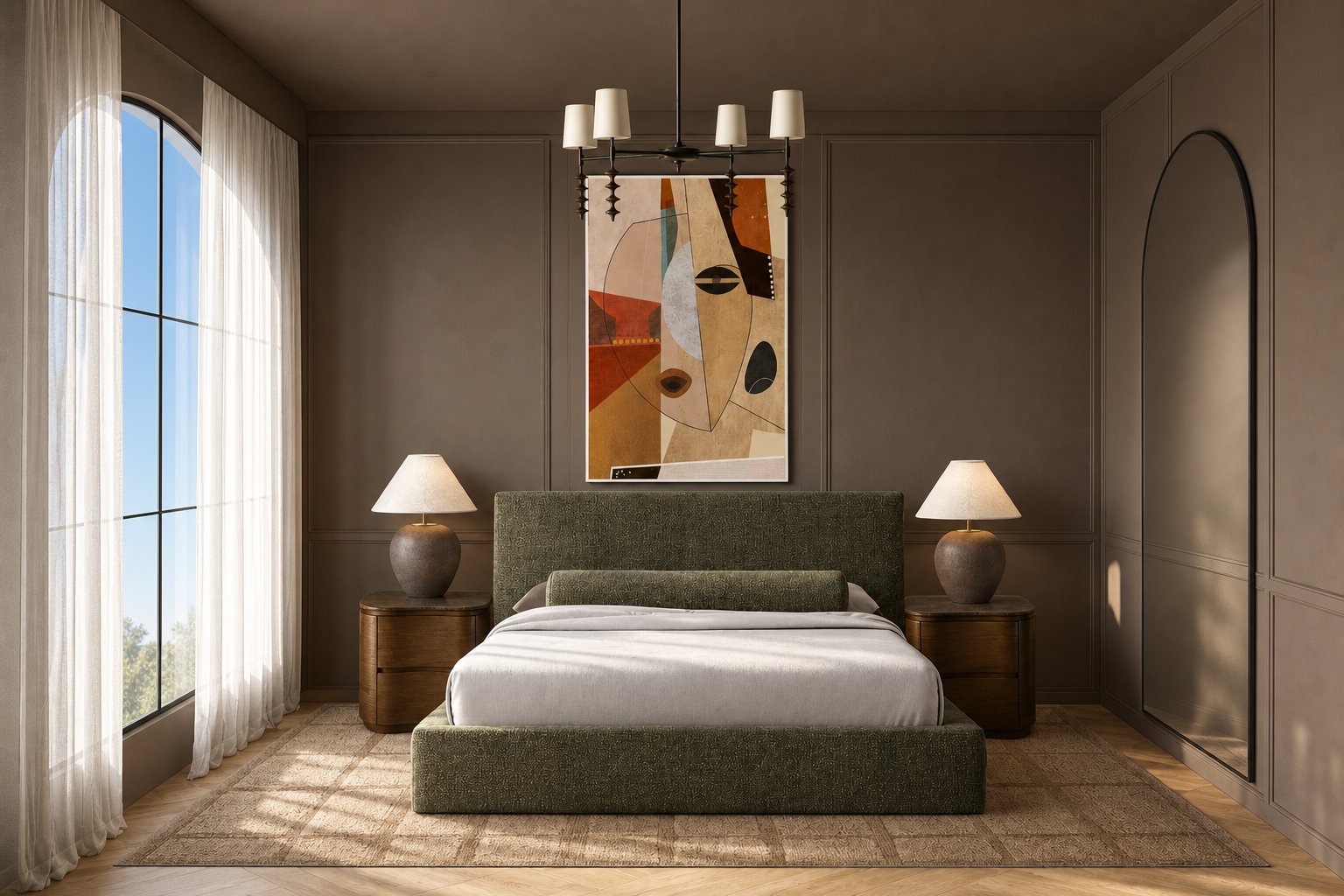 Remy Bedside Saddle in a bedroom