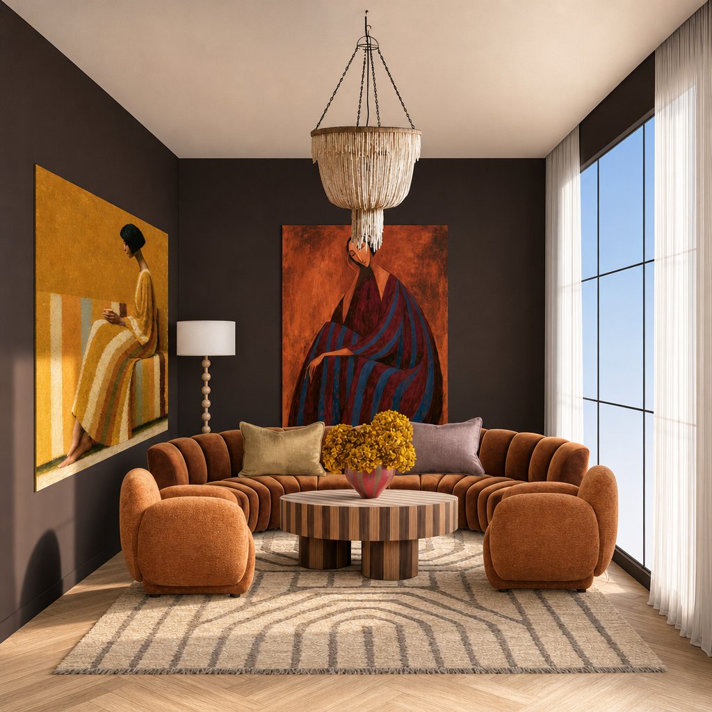 A woman in thought in a living room