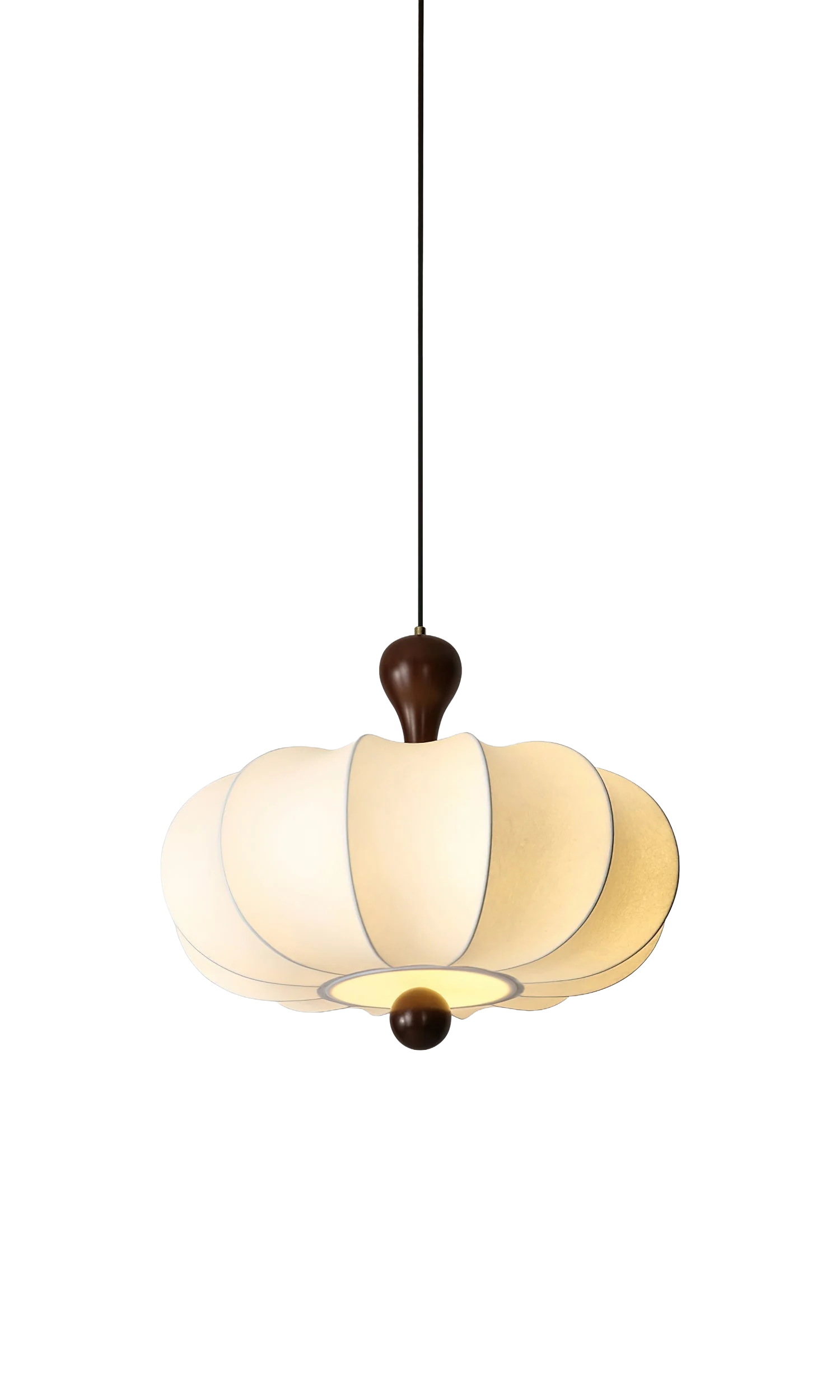 Pendant Lamp Bohemian Sculptured Fabric Shade With Walnut Wood Detail