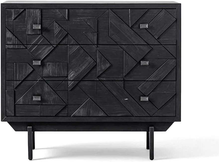 Modern Geometric Black Carved Cabinet – Available in Two Sizes